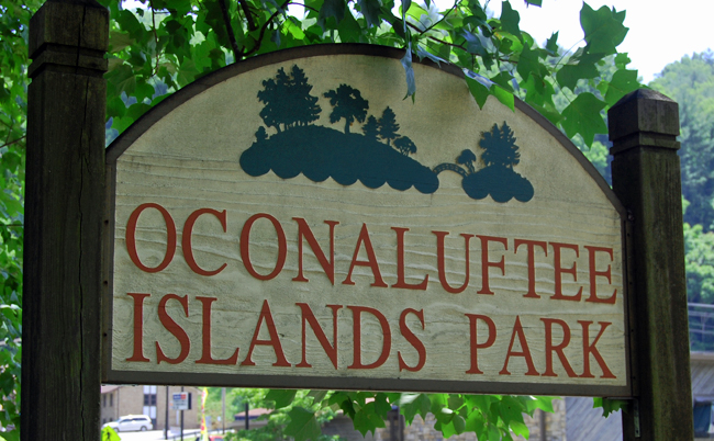 Oconaluftee Islands Park is a beautiful community park built around the river that runs through the center of Cherokee, NC.