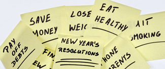 New Year's Resolutions on post-it notes