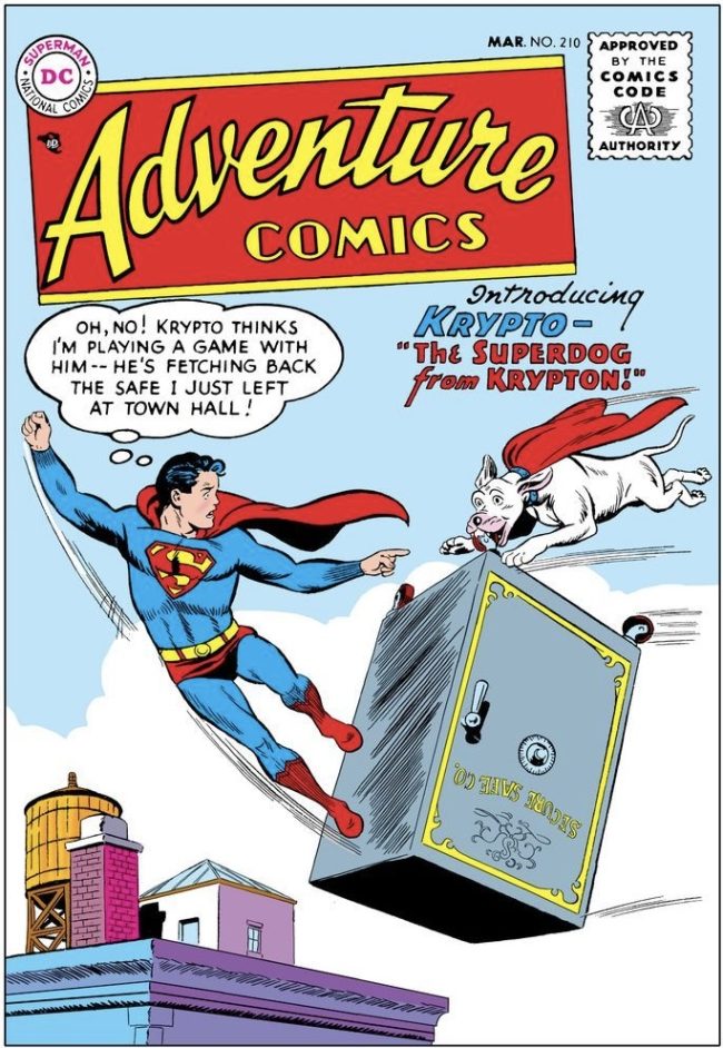 Cover of Adventure Comics #210 The first appearance of Krypto.