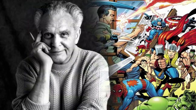 Jack Kirby and some of his artistic creations.