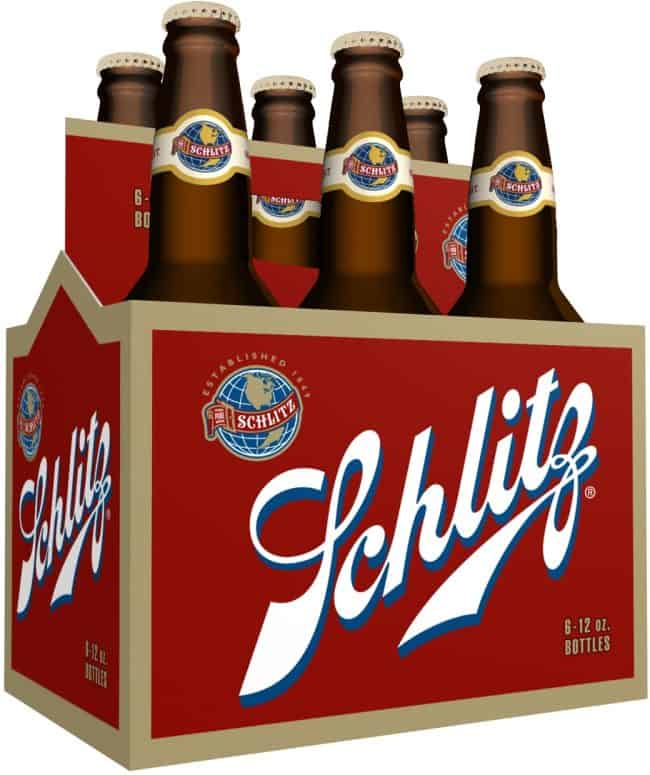 Six-Pack of Schlitz beer in bottles.